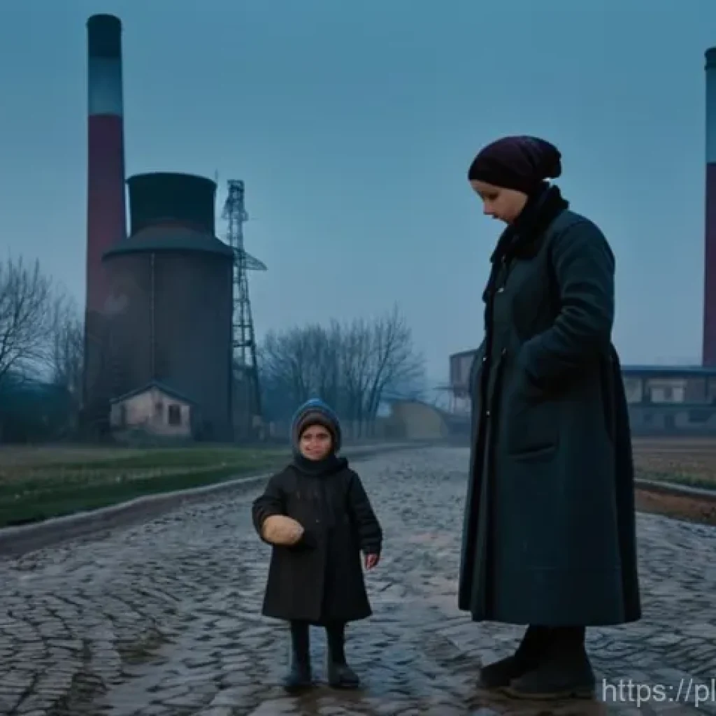일제 강점기 근로자의 사회적 위치 - **Prompt:** A poignant scene depicting the harsh daily life of a Polish working-class family during ...