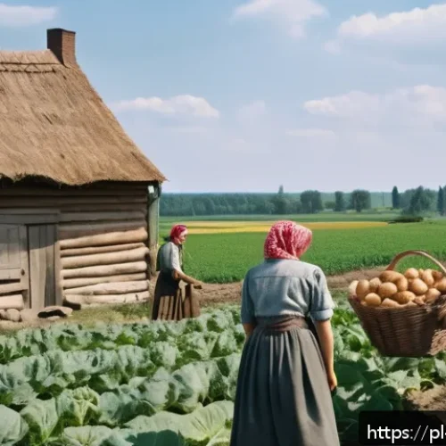 Home 30 일제 근무와 한국의 주민 생활 - A detailed historical scene depicting Polish rural life under German occupation during World War II:...